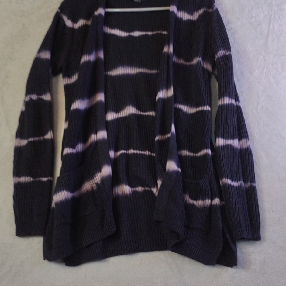 Striped Grey and Purple Open Cardigan With Pockets , Boho, Cottagecore Medium